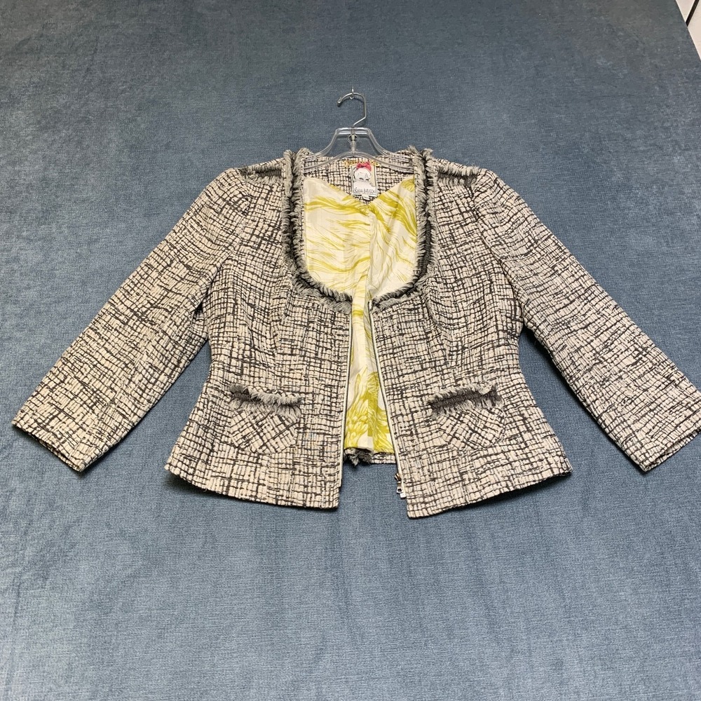 Yoana Baraschi Blazer Jacket Womens 8 Black White Lined Tweed Full Zip Winter